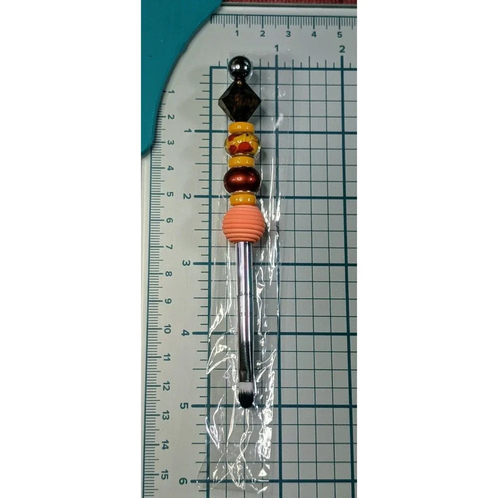 Eye Makeup Brush - Orange, Yellow, Brown, Beaded, Handmade, Gift Idea, New